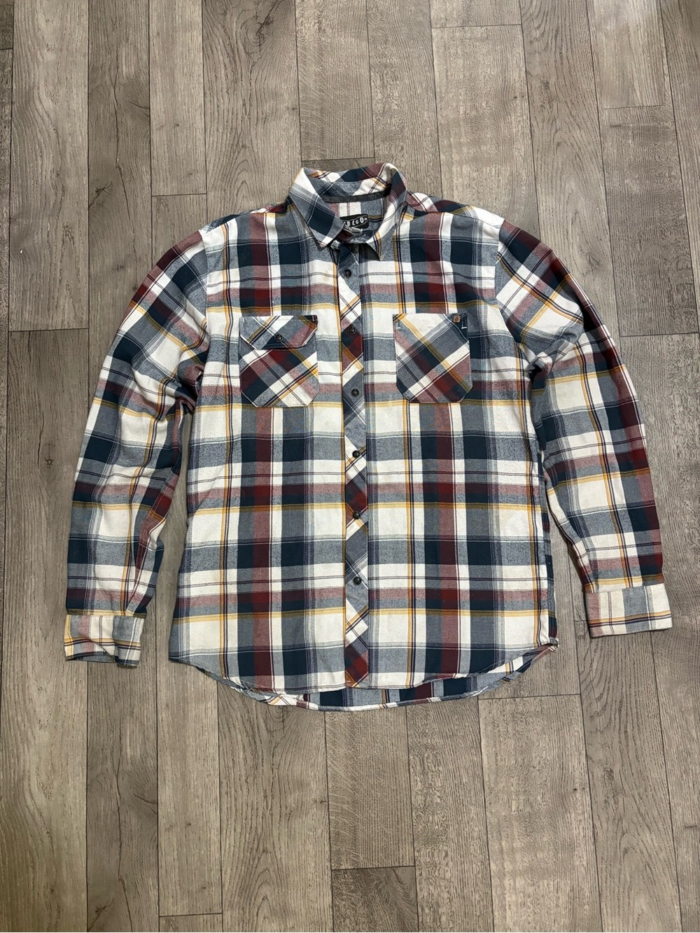 Volcom Men's Plaid Snap Down Shirt - Cream, Navy & Burgundy